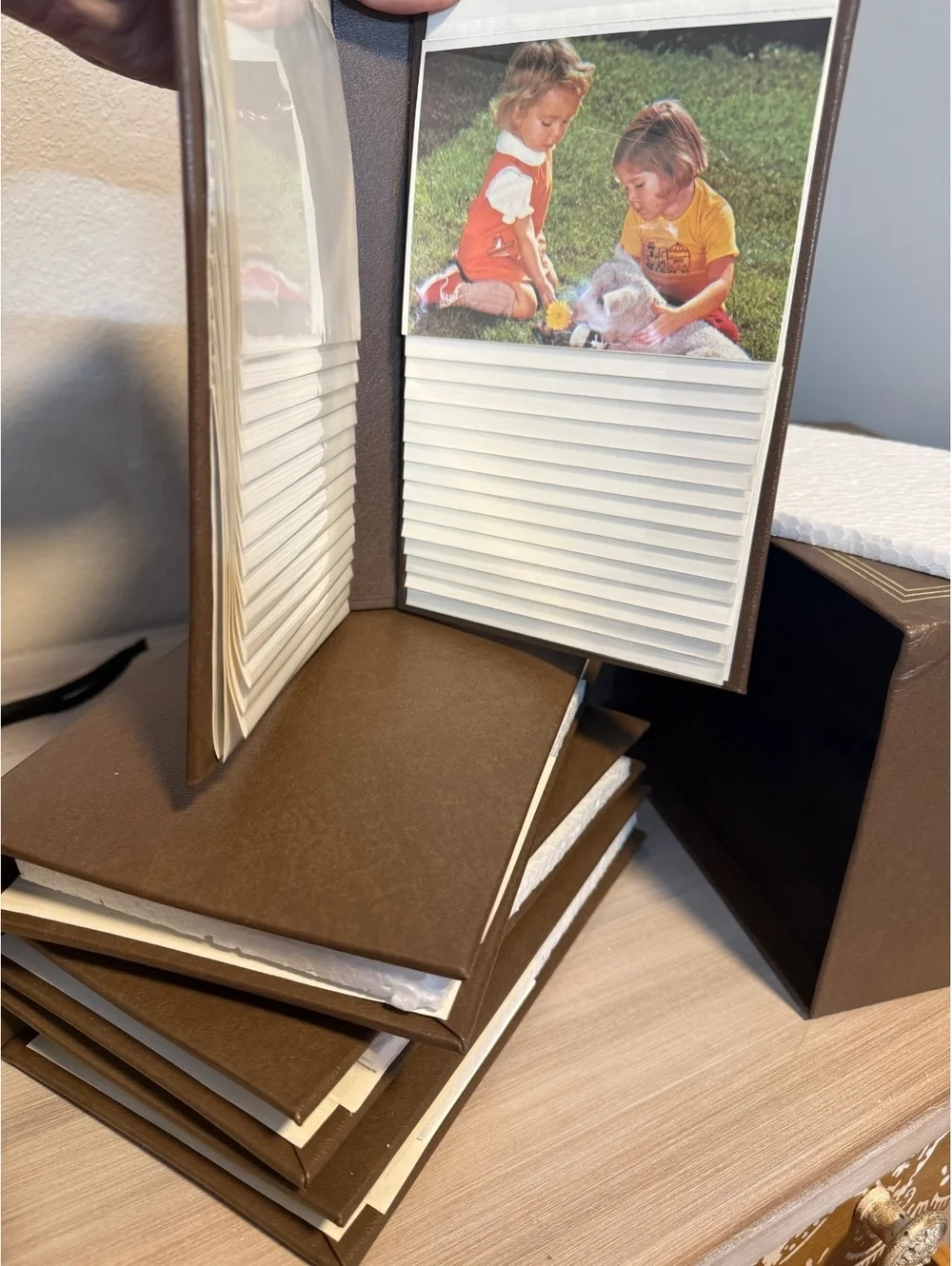 Vintage Saks Fifth Avenue Brown Photo Album ‘Leather Library’ Set with Box